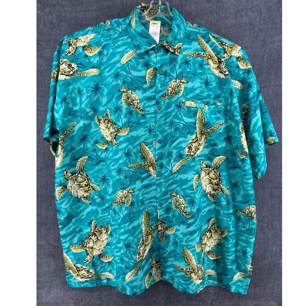 Rima Sea Turtle Hawaiian Aloha Shirt Mens 2XL Blue Tropical Beach Camp Shirt